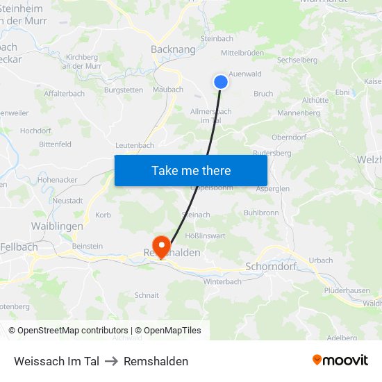 Weissach Im Tal to Remshalden map