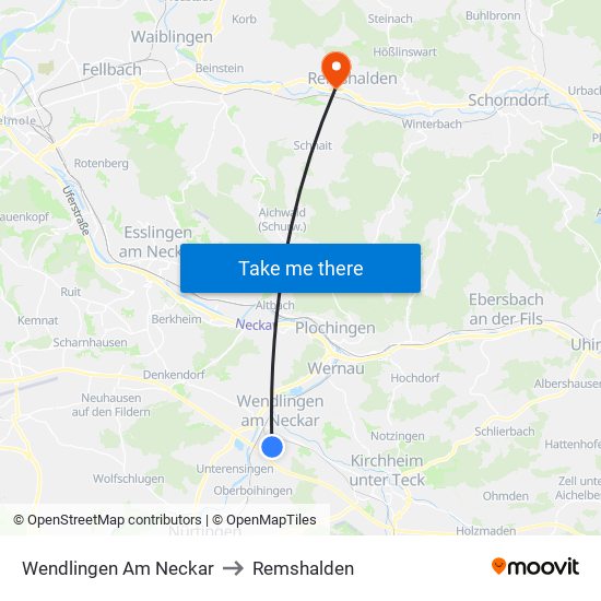 Wendlingen Am Neckar to Remshalden map