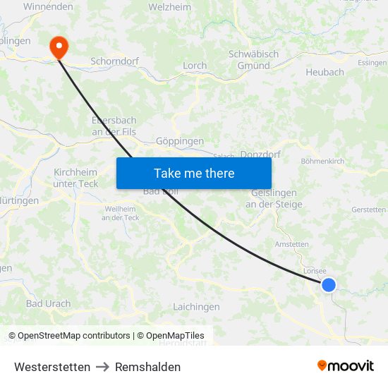 Westerstetten to Remshalden map