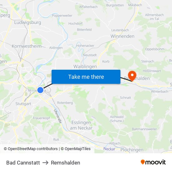 Bad Cannstatt to Remshalden map