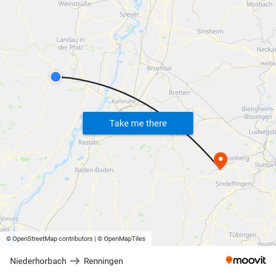 Niederhorbach to Renningen map