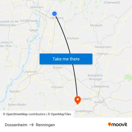 Dossenheim to Renningen map