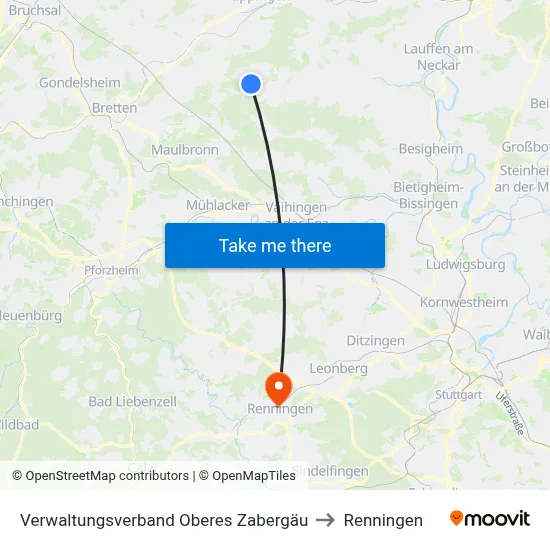Verwaltungsverband Oberes Zabergäu to Renningen map