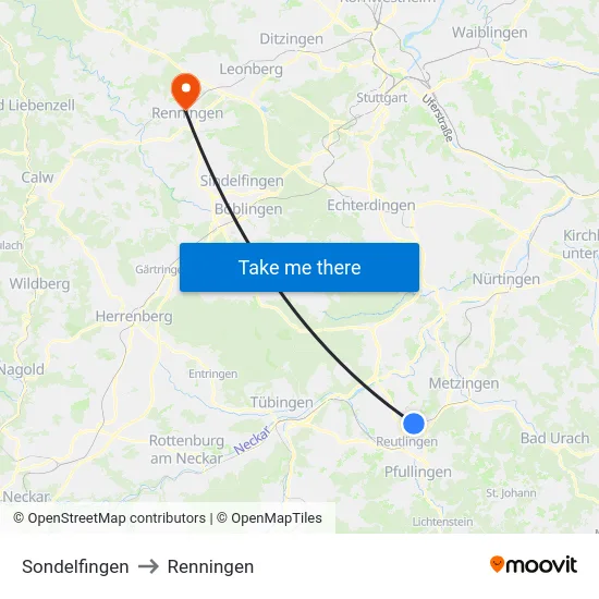 Sondelfingen to Renningen map