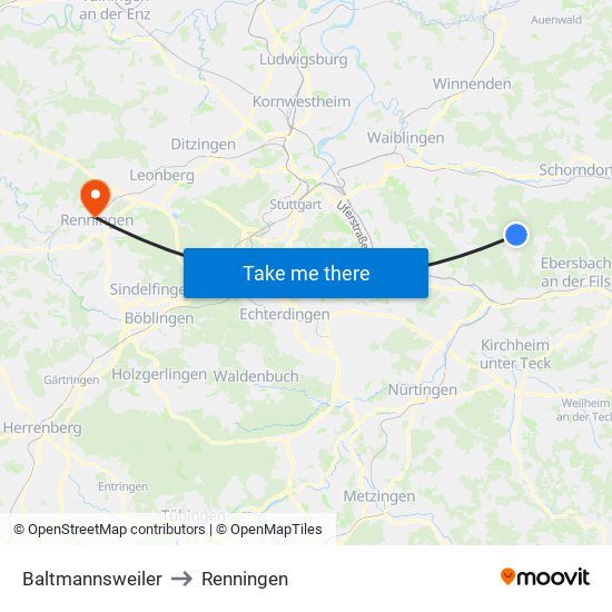 Baltmannsweiler to Renningen map