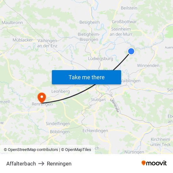 Affalterbach to Renningen map