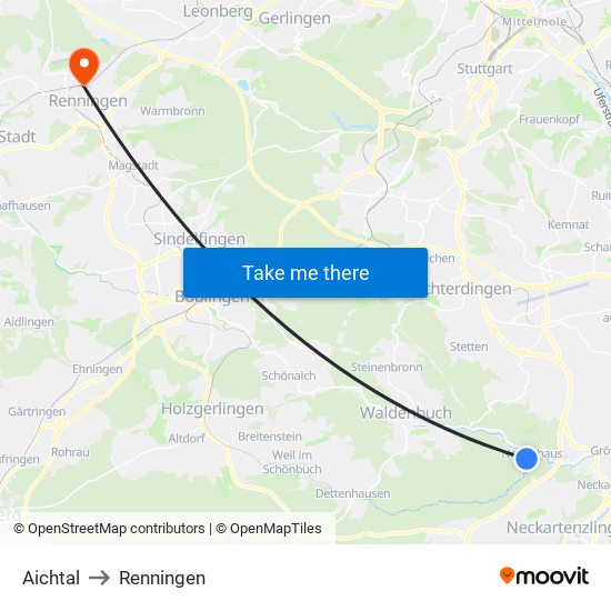 Aichtal to Renningen map