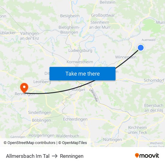 Allmersbach Im Tal to Renningen map
