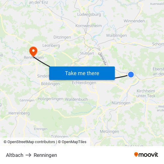Altbach to Renningen map