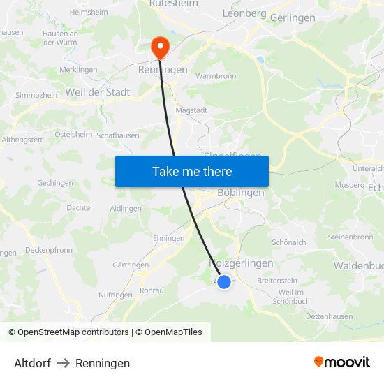 Altdorf to Renningen map