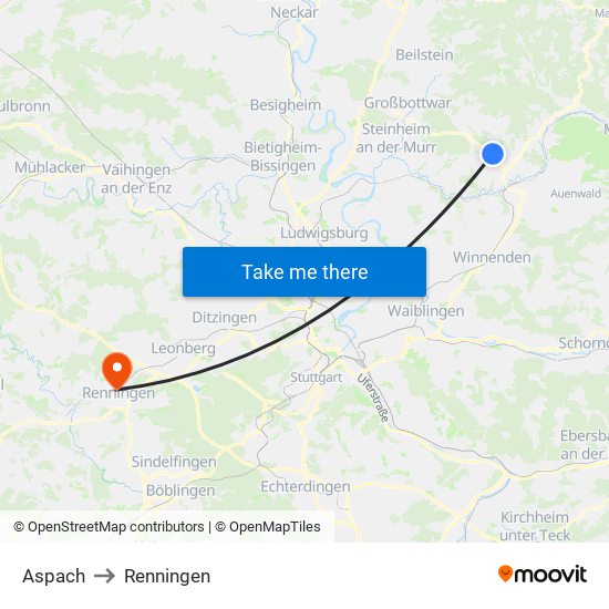 Aspach to Renningen map