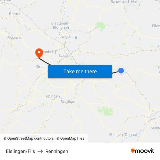 Eislingen/Fils to Renningen map