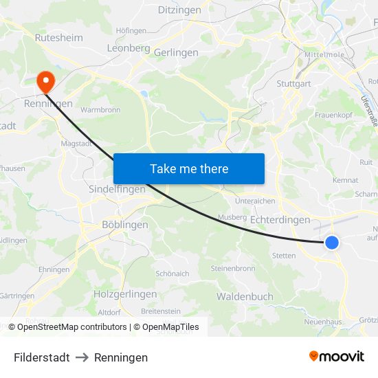 Filderstadt to Renningen map