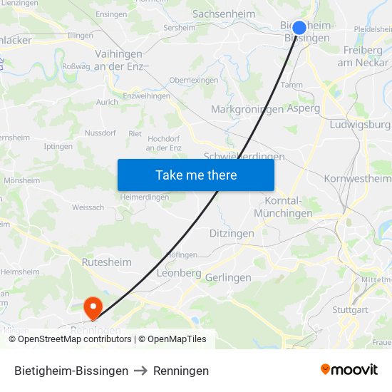 Bietigheim-Bissingen to Renningen map