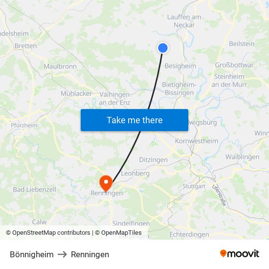 Bönnigheim to Renningen map