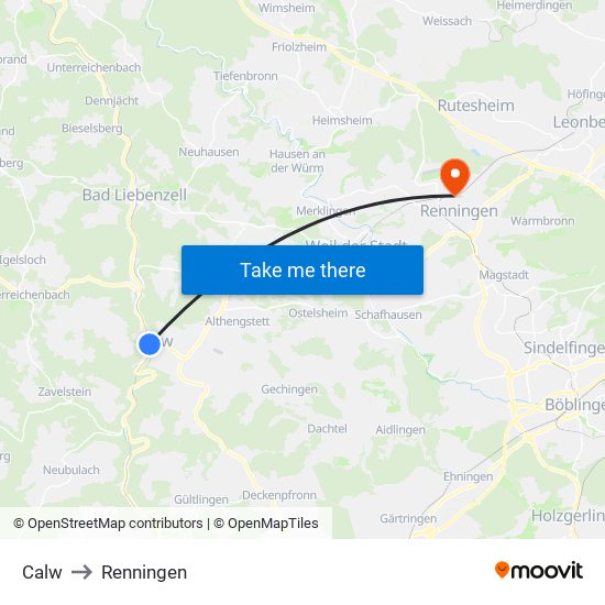 Calw to Renningen map