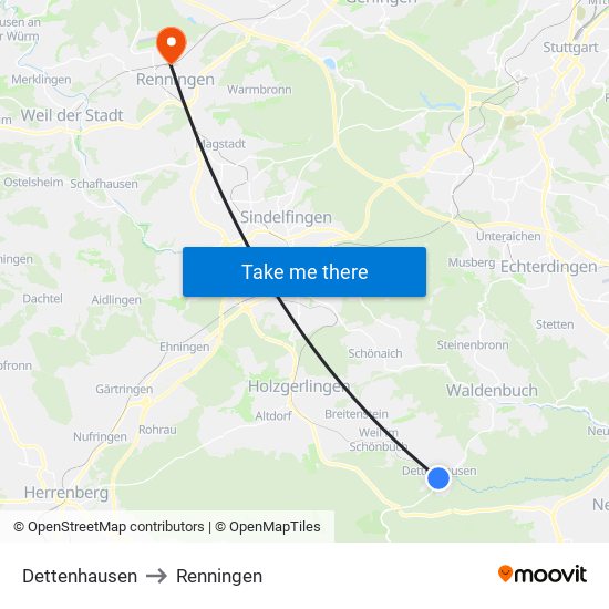 Dettenhausen to Renningen map