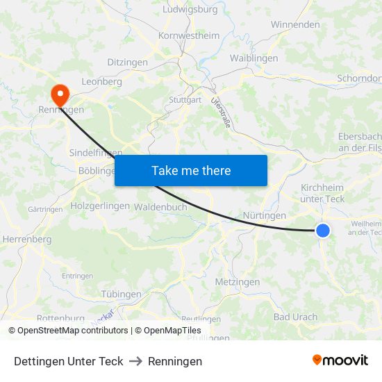 Dettingen Unter Teck to Renningen map