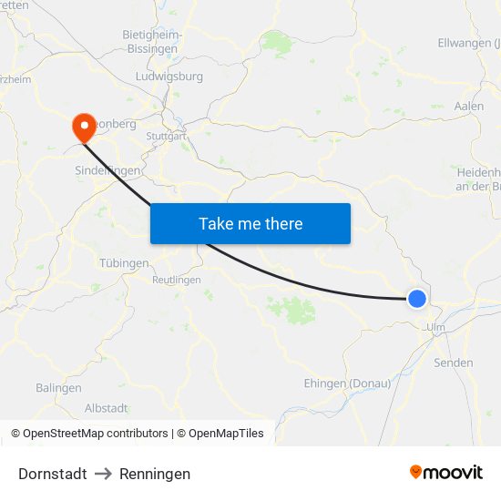 Dornstadt to Renningen map