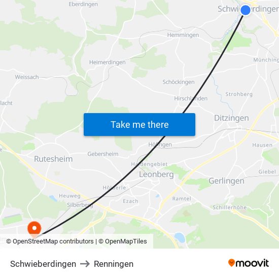 Schwieberdingen to Renningen map