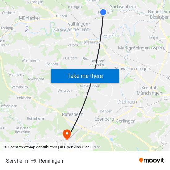 Sersheim to Renningen map