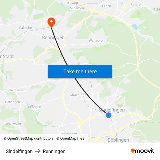 Sindelfingen to Renningen map