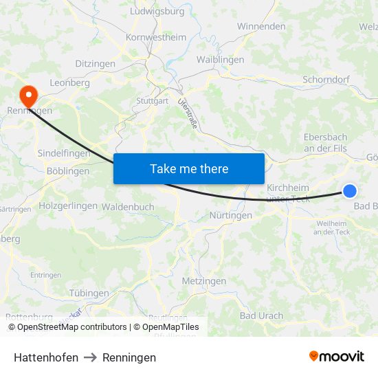 Hattenhofen to Renningen map
