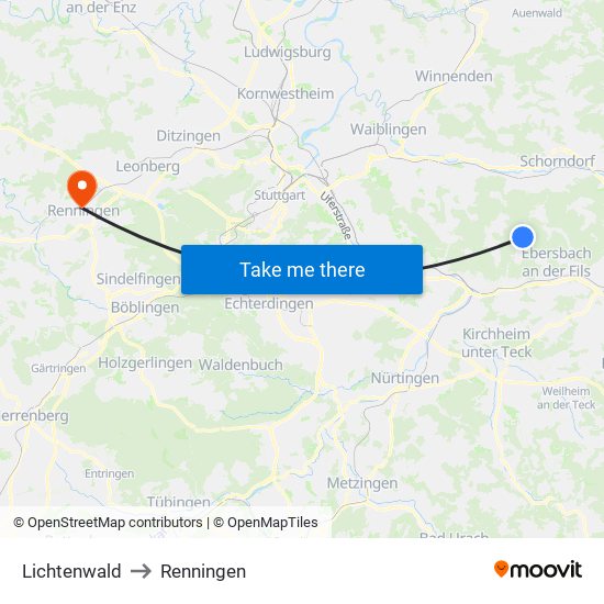 Lichtenwald to Renningen map