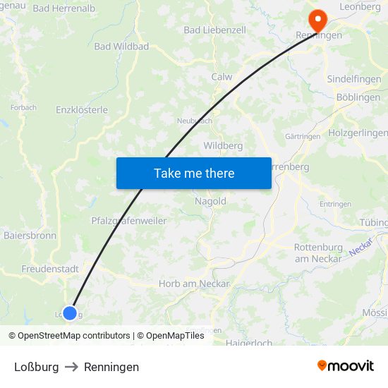 Loßburg to Renningen map