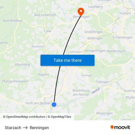 Starzach to Renningen map