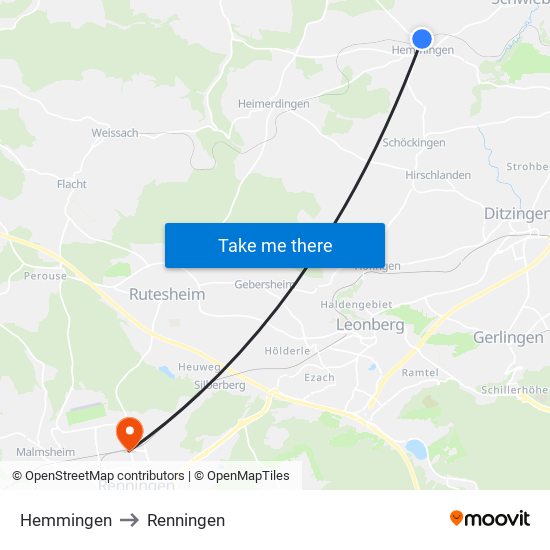 Hemmingen to Renningen map