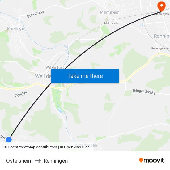 Ostelsheim to Renningen map