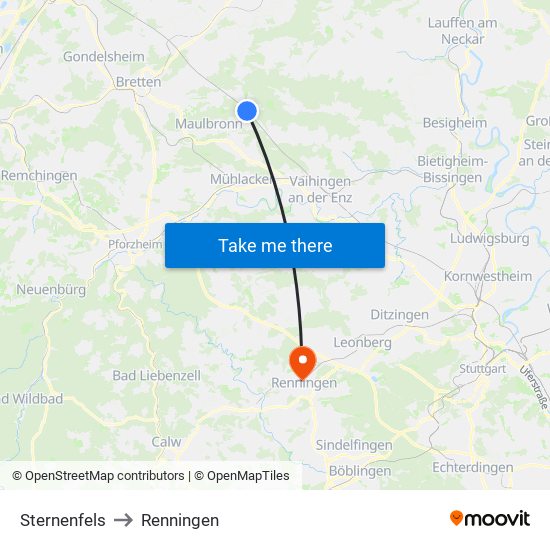 Sternenfels to Renningen map