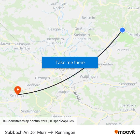 Sulzbach An Der Murr to Renningen map