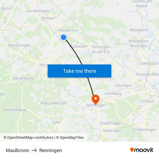 Maulbronn to Renningen map
