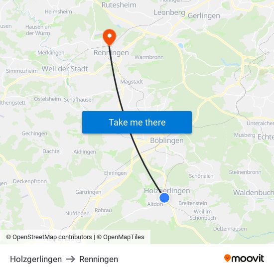 Holzgerlingen to Renningen map