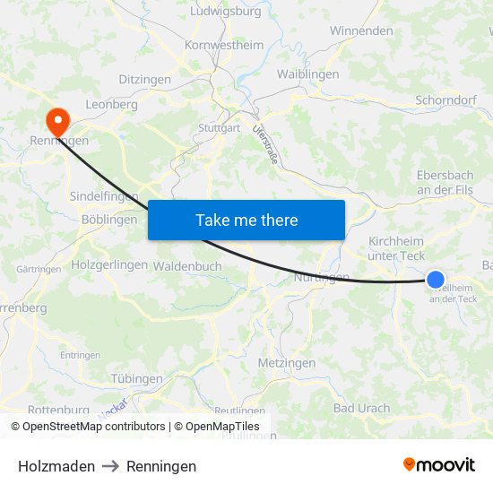 Holzmaden to Renningen map