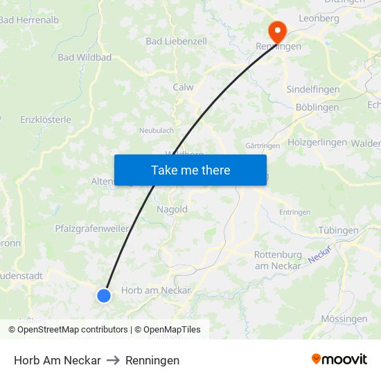 Horb Am Neckar to Renningen map