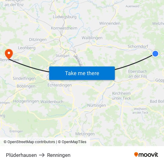 Plüderhausen to Renningen map