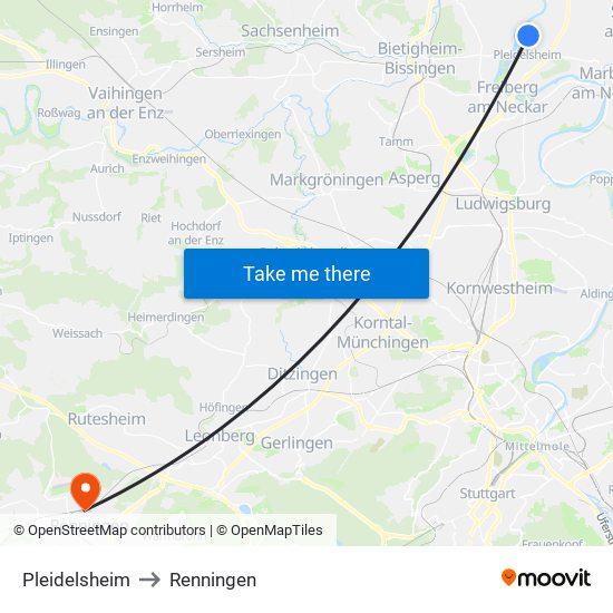 Pleidelsheim to Renningen map