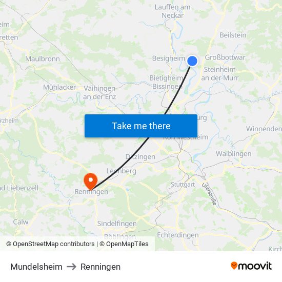 Mundelsheim to Renningen map