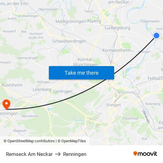 Remseck Am Neckar to Renningen map