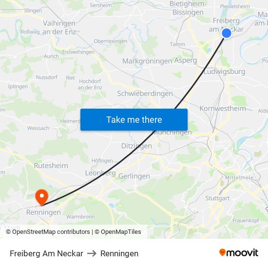 Freiberg Am Neckar to Renningen map