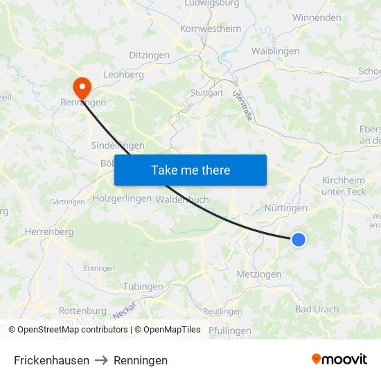 Frickenhausen to Renningen map