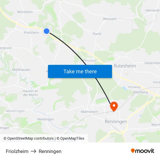 Friolzheim to Renningen map