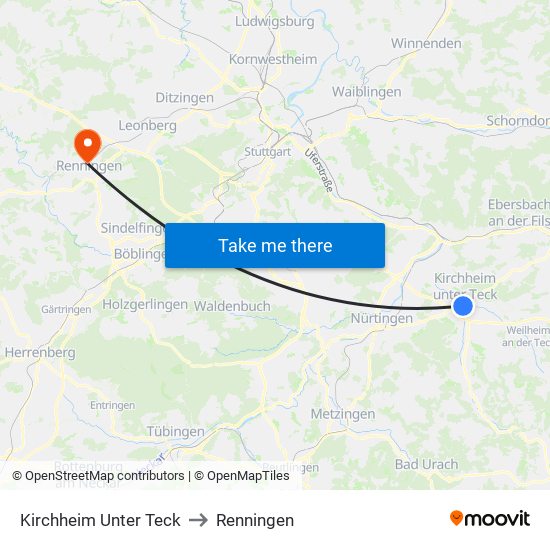 Kirchheim Unter Teck to Renningen map