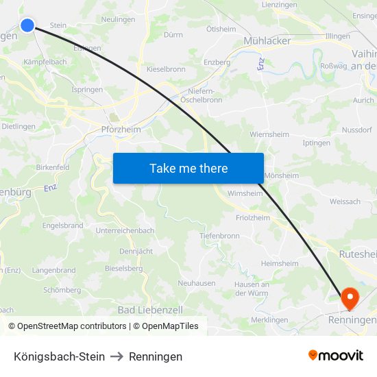 Königsbach-Stein to Renningen map