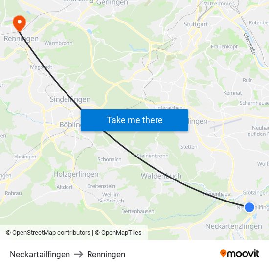 Neckartailfingen to Renningen map