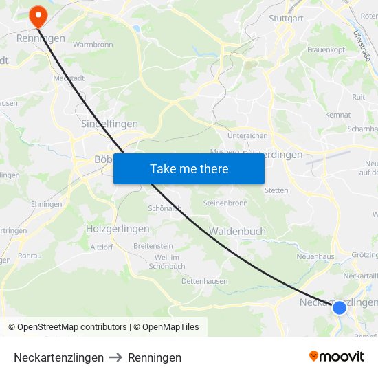 Neckartenzlingen to Renningen map