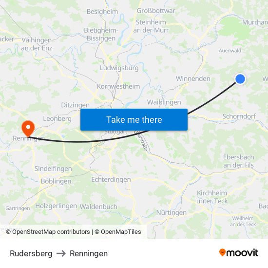 Rudersberg to Renningen map